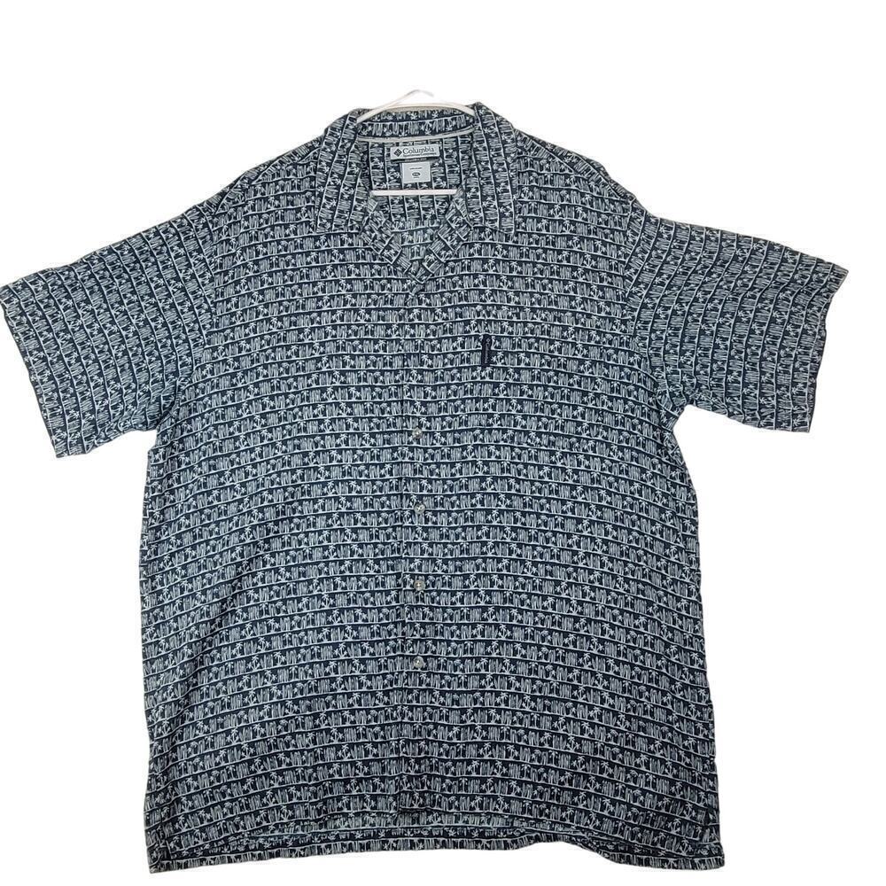 454 Columbia Camp Shirt Men‎ Sz 2X Blue Golf Palm Tree White